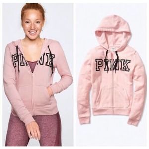 Victoria's Secret Pink Logo Full Zip Hoodie Chalk Rose